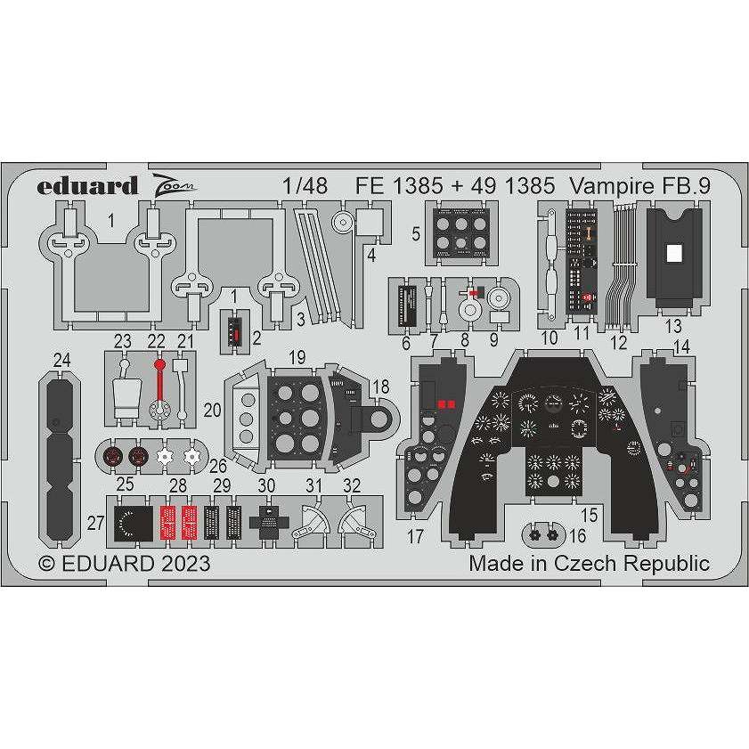 【新製品】491385 塗装済 1/48 デ・ハビランド ヴァンパイア FB.9 エッチングパーツ (エアフィックス用)