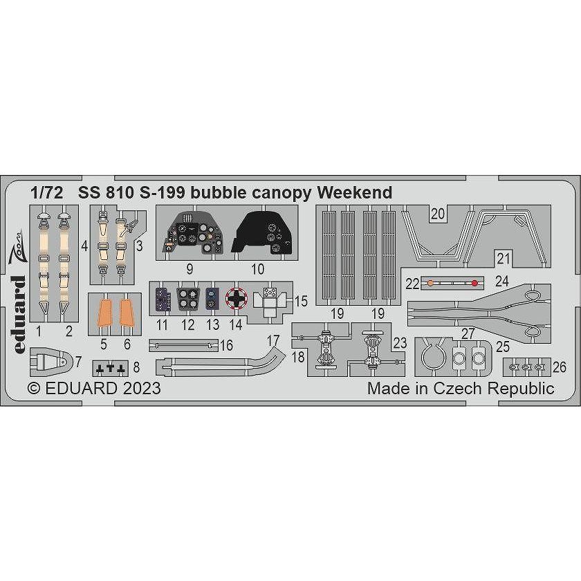 【新製品】SS810 塗装済 1/72 アヴィア S-199 バブルキャノピー ズームエッチングパーツ(エデュアルド用)