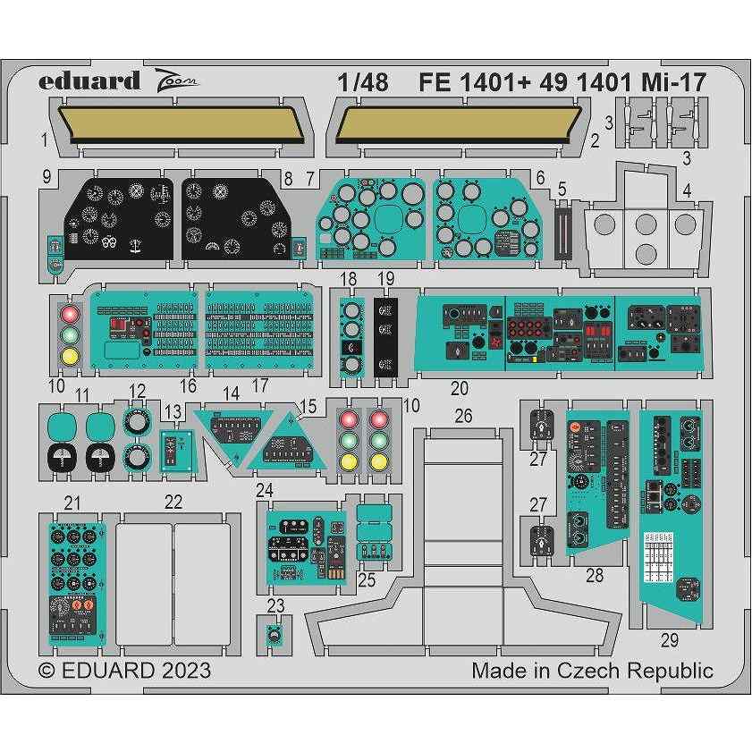 【新製品】FE1401 塗装済 1/48 Mi-17 ズームエッチングパーツ (トランぺッター用)