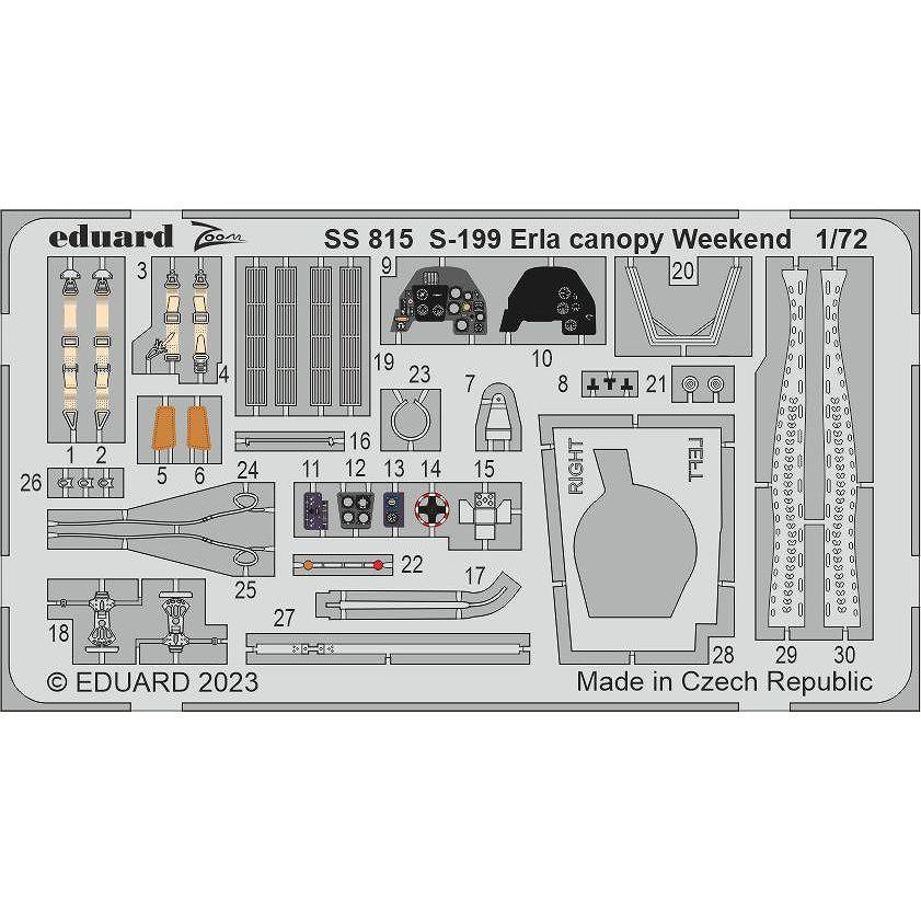 【新製品】SS815 塗装済 1/72 S-199 エルラキャノピー ウィークエンドエディション ズームエッチングパーツ (エデュアルド用)