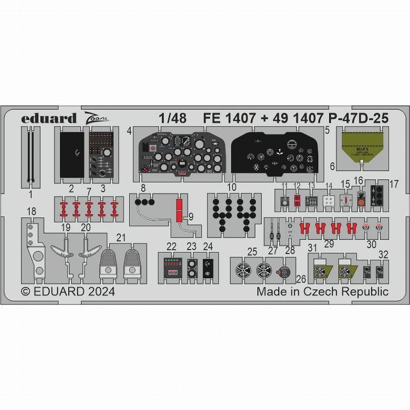 【新製品】FE1407 塗装済 1/48 リパブリック P-47D-25 サンダーボルト ズームエッチングパーツ (ミニアート用)