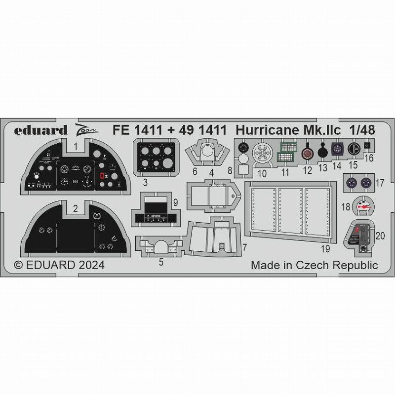 【新製品】FE1411 塗装済 1/48 ホーカー ハリケーン Mk.IIc ズームエッチングパーツ (ホビーボス用)