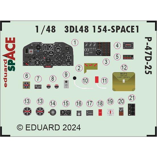 【新製品】3DL48154 1/48 リパブリック P-47D-25 サンダーボルト ｢スペース｣ 内装3Dデカール w/エッチングパーツセット (ミニアート用)