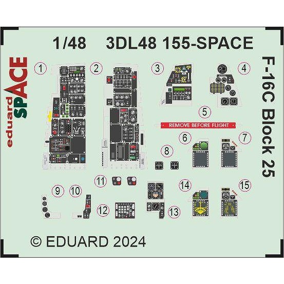 【新製品】3DL48155 1/48 ジェネラル・ダイナミクス F-16C ブロック25 ファイティングファルコン ｢スペース｣ 内装3Dデカール w/エッチングパーツセット (タミヤ用)