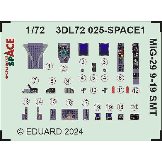 【新製品】3DL72025 1/72 ミグ MiG-29 9-19 SMT フルクラム ｢スペース｣ 内装3Dデカール w/エッチングパーツセット (グレートウォール用)