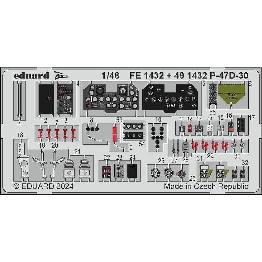 【新製品】FE1432 塗装済 1/48 リパブリック P-47D-30 サンダーボルト ズームエッチングパーツ (ミニアート用)