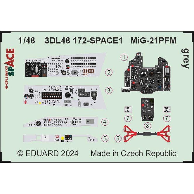 【新製品】3DL48172 1/48 ミグ MiG-21PFM フィッシュベッド グレー ｢スペース｣ 内装3Dデカール w/エッチングパーツセット (エデュアルド用)