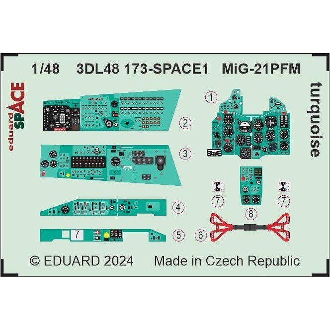【新製品】3DL48173 1/48 ミグ MiG-21PFM フィッシュベッド ターコイズ ｢スペース｣ 内装3Dデカール w/エッチングパーツセット (エデュアルド用)