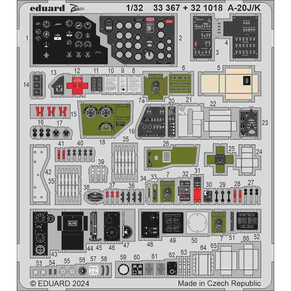 【新製品】33367 塗装済 1/32 A-20J/K ハボック ズームエッチングパーツ (HKモデル用)