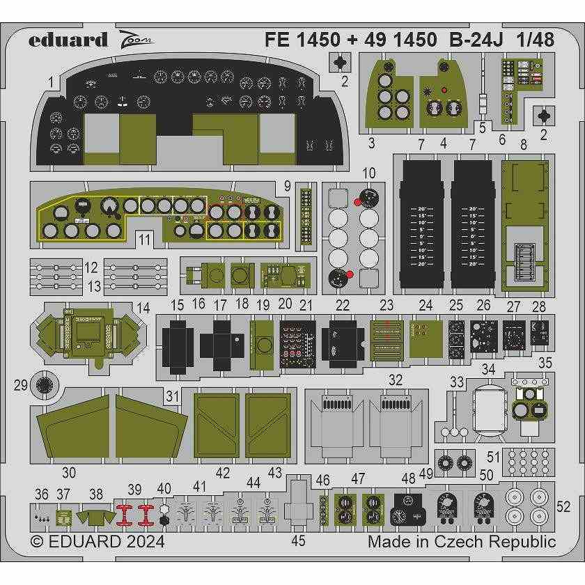 【新製品】FE1450 塗装済 1/48 B-24J リベレーター ズームエッチングパーツ (ホビーボス用)