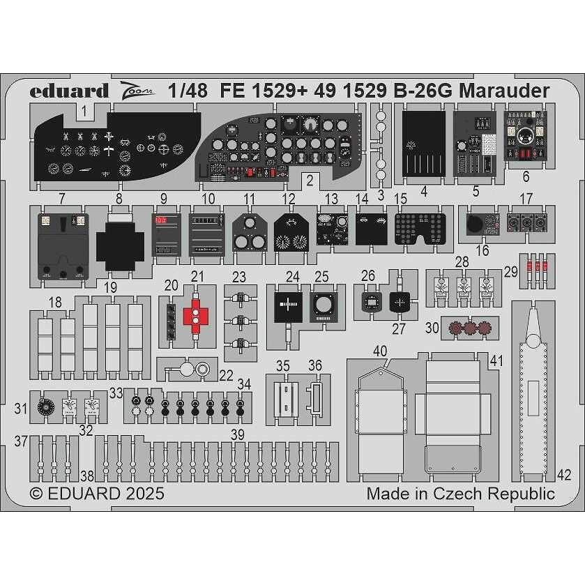 【新製品】FE1529 塗装済 1/48 マーティン B-26G マローダー ズームエッチングパーツ (ICM用)
