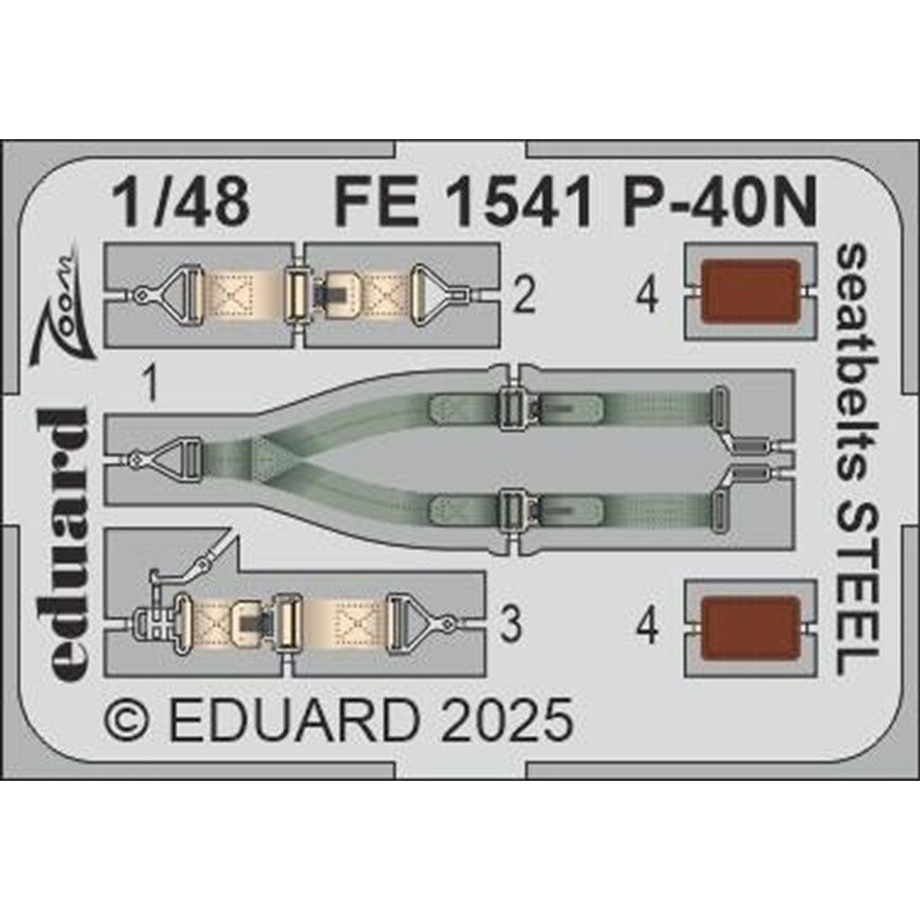 【新製品】FE1541 塗装済 1/48 カーチス P-40N ウォーホーク シートベルト (ステンレス製) (エデュアルド用)