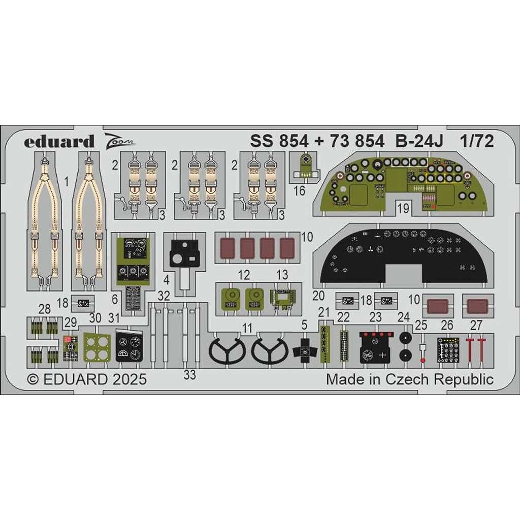 【新製品】SS854 塗装済 1/72 コンソリデーテッド B-24J リベレーター ズームエッチングパーツ (ハセガワ用)
