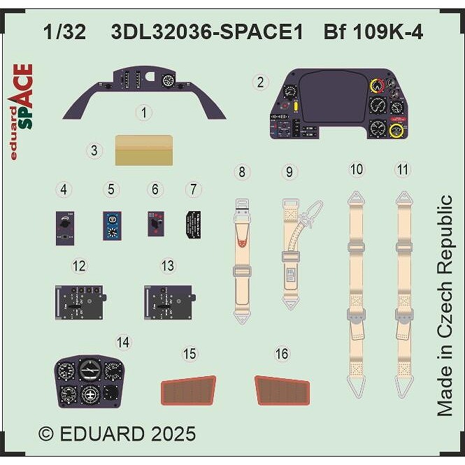 【新製品】3DL32036 1/32 メッサーシュミット Bf109K-4 スペース内装3Dデカールw/エッチングパーツセット (コータリ用)