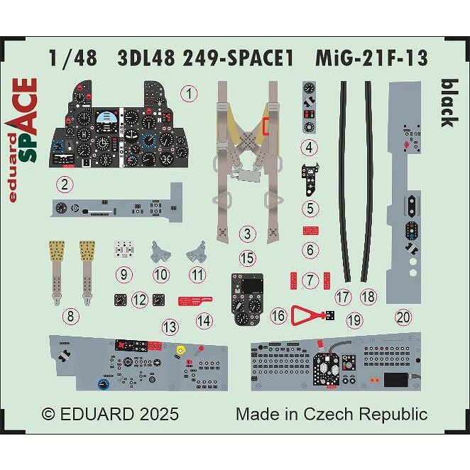 【新製品】3DL48249 1/48 MiG-21F-13 スペース内装3Dデカールw/エッチングパーツセット (黒) (エデュアルド用)