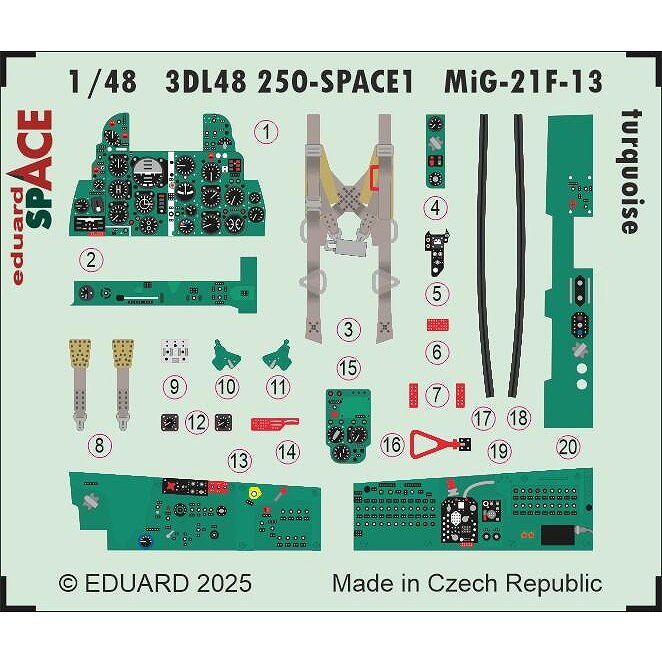 【新製品】3DL48250 1/48 MiG-21F-13 スペース内装3Dデカールw/エッチングパーツセット (ターコイズ色) (エデュアルド用)
