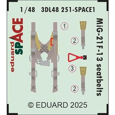 【新製品】3DL48251 1/48 MiG-21F-13 シートベルト3Dデカール (エデュアルド用)