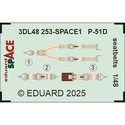 【新製品】3DL48253 1/48 P-51D シートベルト3Dデカール (エデュアルド用)