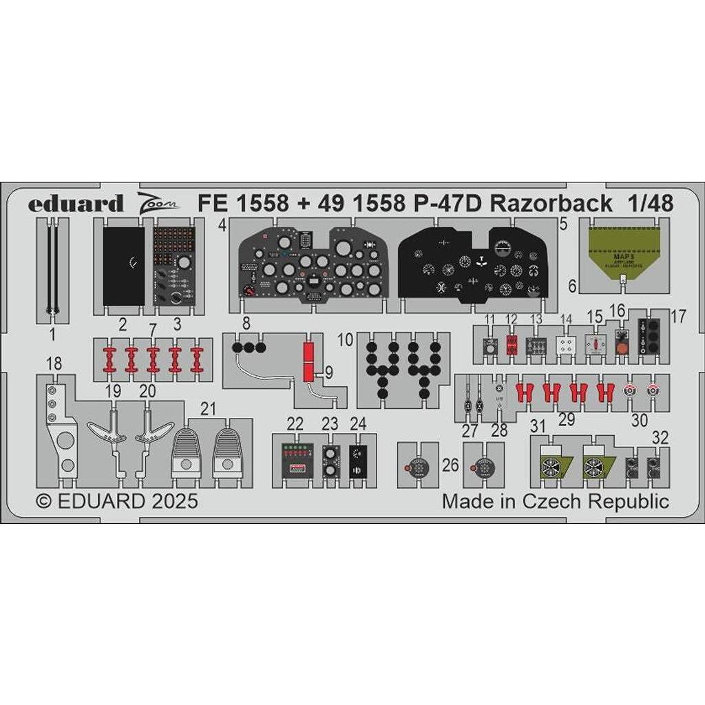 【新製品】FE1558 塗装済 1/48 リパブリック P-47D サンダーボルト レザーバック ズームエッチングパーツ(ミニアート用)