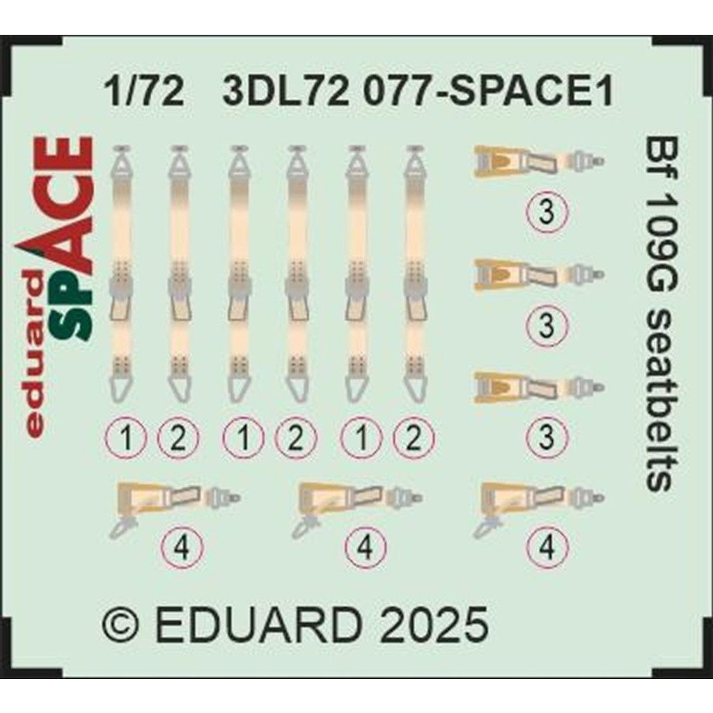 【新製品】3DL72077 1/72 メッサーシュミット Bf109G シートベルト3Dデカール (汎用)
