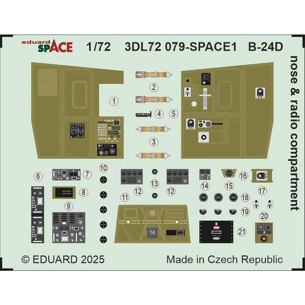 【新製品】3DL72079 1/72 コンソリデーテッド B-24D リベレーター 機首内装 & 無線室 スペース内装3Dデカール w/エッチングパーツセット (エアフィックス用)