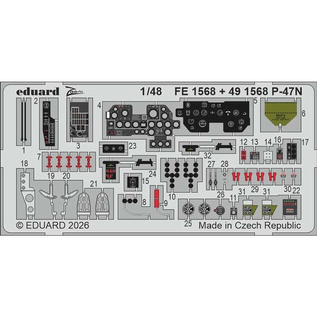 【新製品】FE1568 塗装済 1/48 P-47N ズームエッチングパーツ (ミニアート用)