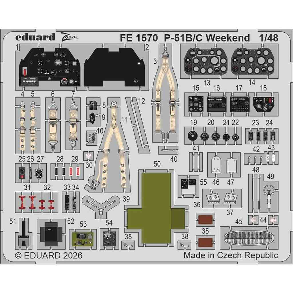 【新製品】FE1570 塗装済 1/48 P-51B/C ウィークエンドエディション ズームエッチングパーツ(エデュアルド用)