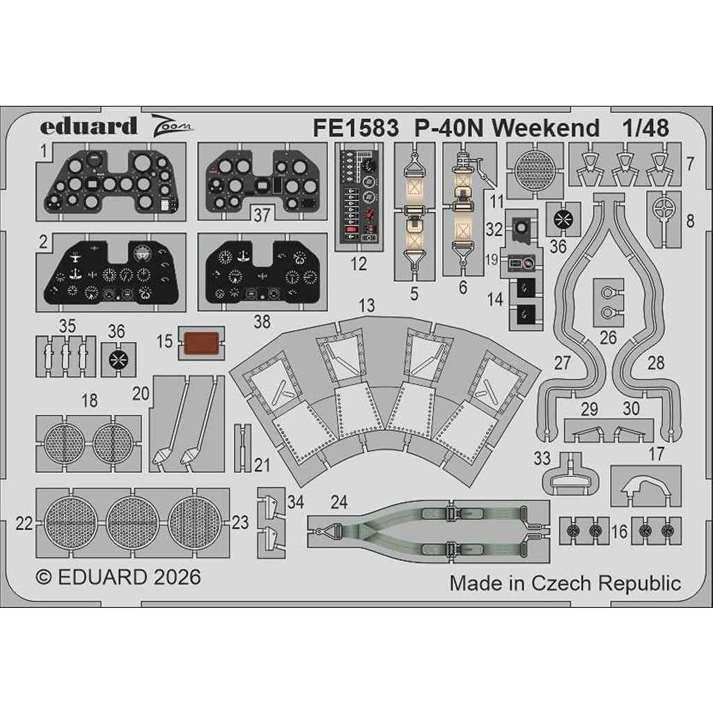 【新製品】FE1583 塗装済 1/48 P-40N ウィークエンドエディション ズームエッチングパーツ (エデュアルド用)