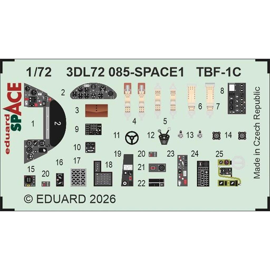 【新製品】3DL72085 1/72 TBF-1C スペース内装3Dデカール w/エッチングパーツセット (ホビーボス用)