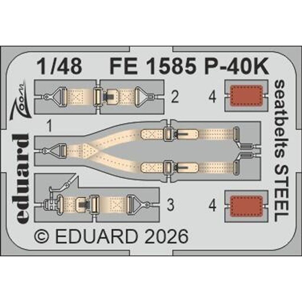 【新製品】FE1585 塗装済 1/48 カーチス P-40K ウォーホーク シートベルト (ステンレス製) (エデュアルド用)
