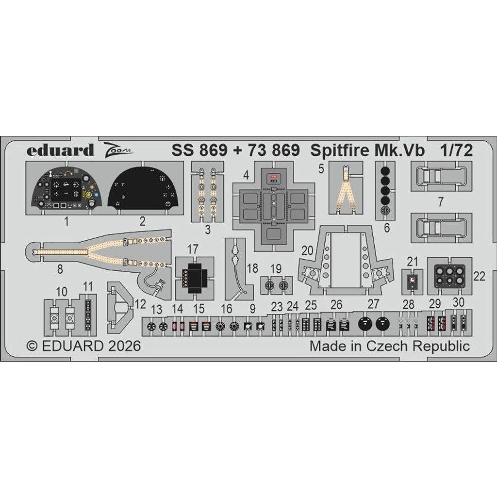 【新製品】SS869 塗装済 1/72 スーパーマリン スピットファイア Mk.Vb ズームエッチングパーツ (IBG用)