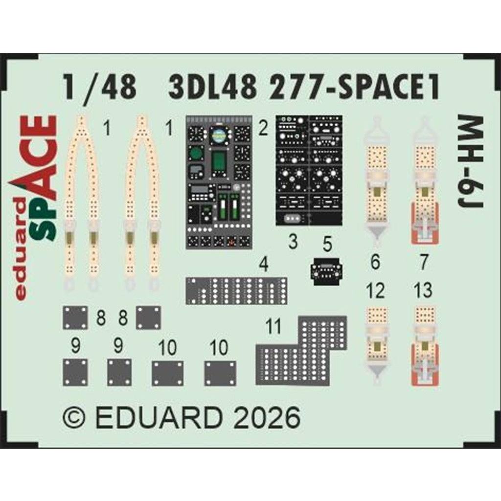 【新製品】3DL48277 1/48 MH-6J リトルバード スペース内装3Dデカール w/エッチングパーツセット (ICM用)