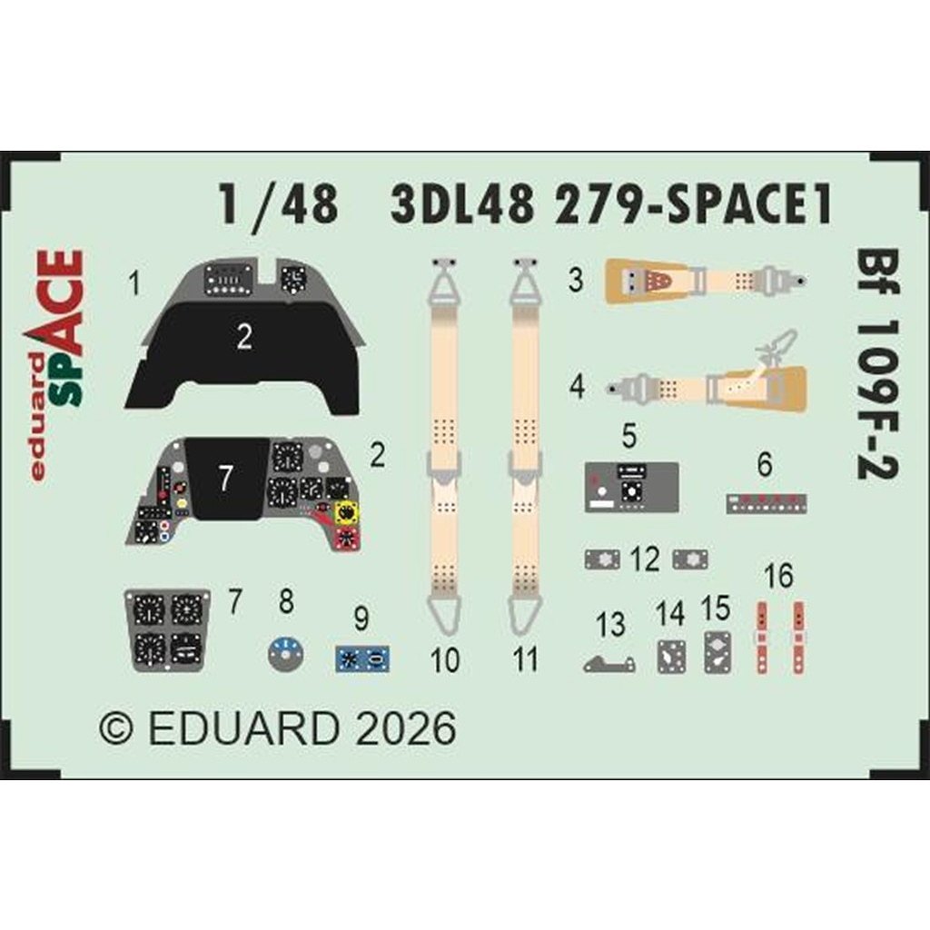【新製品】3DL48279 1/48 メッサーシュミット Bf109F-2 スペース内装3Dデカール w/エッチングパーツセット (エデュアルド用)