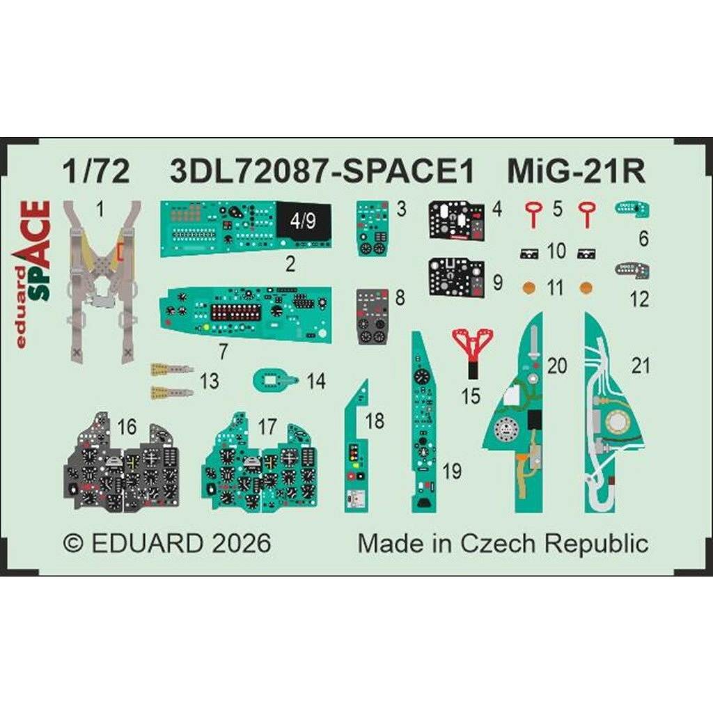 【新製品】3DL72087 1/72 ミグ MiG-21R フィッシュベッド スペース内装3Dデカール w/エッチングパーツセット (エデュアルド用)
