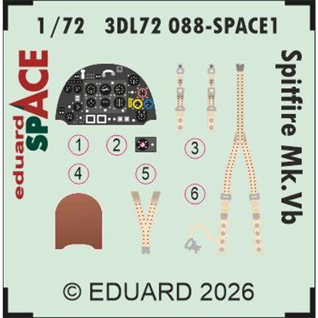 【新製品】3DL72088 1/72 スーパーマリン スピットファイア Mk.Vb スペース内装3Dデカール w/エッチングパーツセット (IBG用)