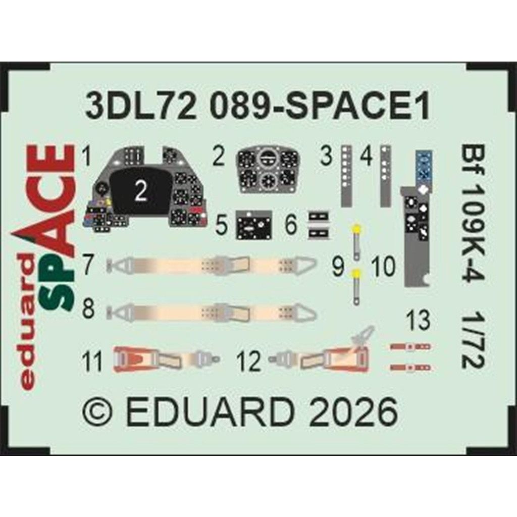 【新製品】3DL72889 1/72 メッサーシュミット Bf109K-4 スペース内装3Dデカール w/エッチングパーツセット (エデュアルド用)