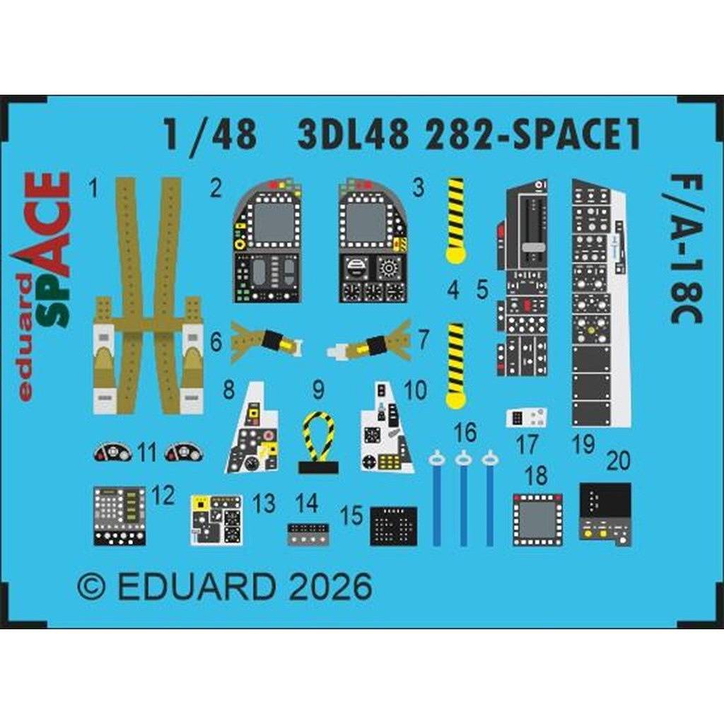 【新製品】3DL48282 1/48 F/A-18C ホーネット スペース内装3Dデカールw/エッチングパーツセット (キネティック・エデュアルド用)