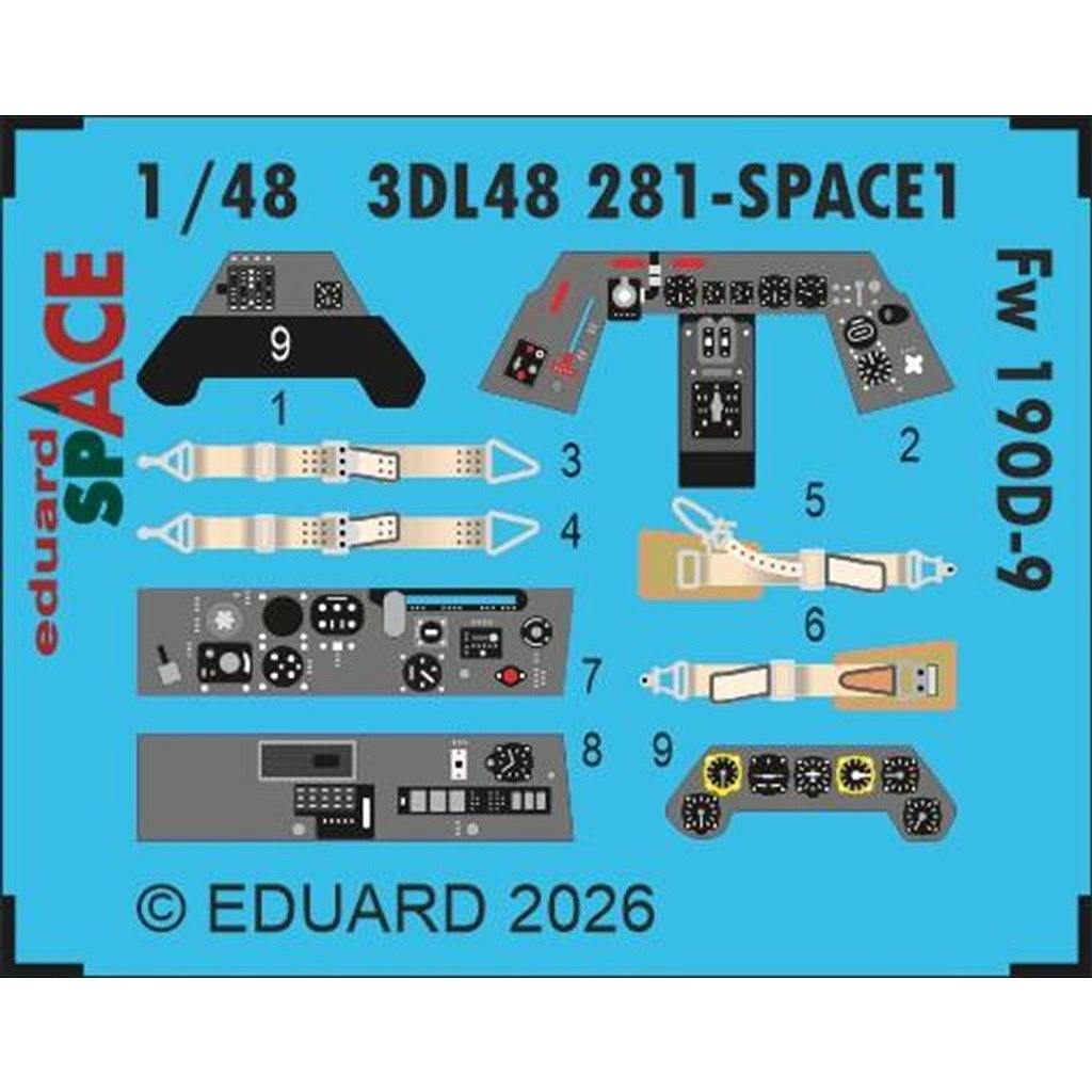 【新製品】3DL48281 1/48 フォッケウルフ Fw190D-9 スペース内装3Dデカールw/エッチングパーツセット (ミニアート用)