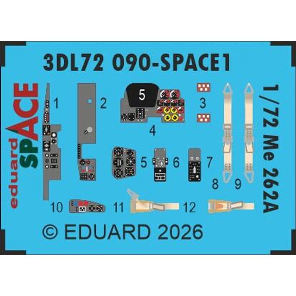 【新製品】3DL72090 1/72 メッサーシュミット Me262A シュワルベ スペース内装3Dデカールw/エッチングパーツセット (アルマホビー用)
