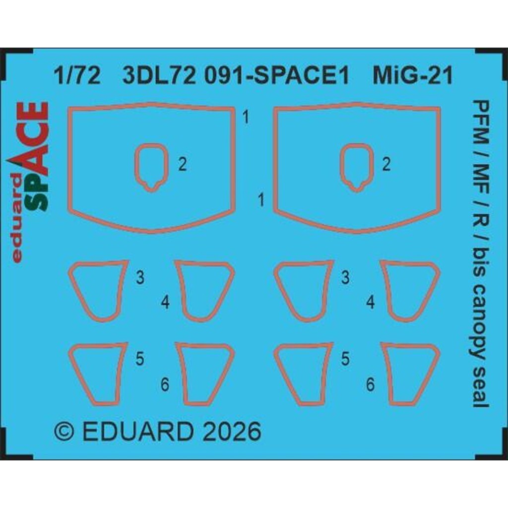 【新製品】3DL72091 1/72 ミグ MiG-21PFM/MF/R/bis フィッシュベッド キャノピーシール 3Dデカール(エデュアルド用)