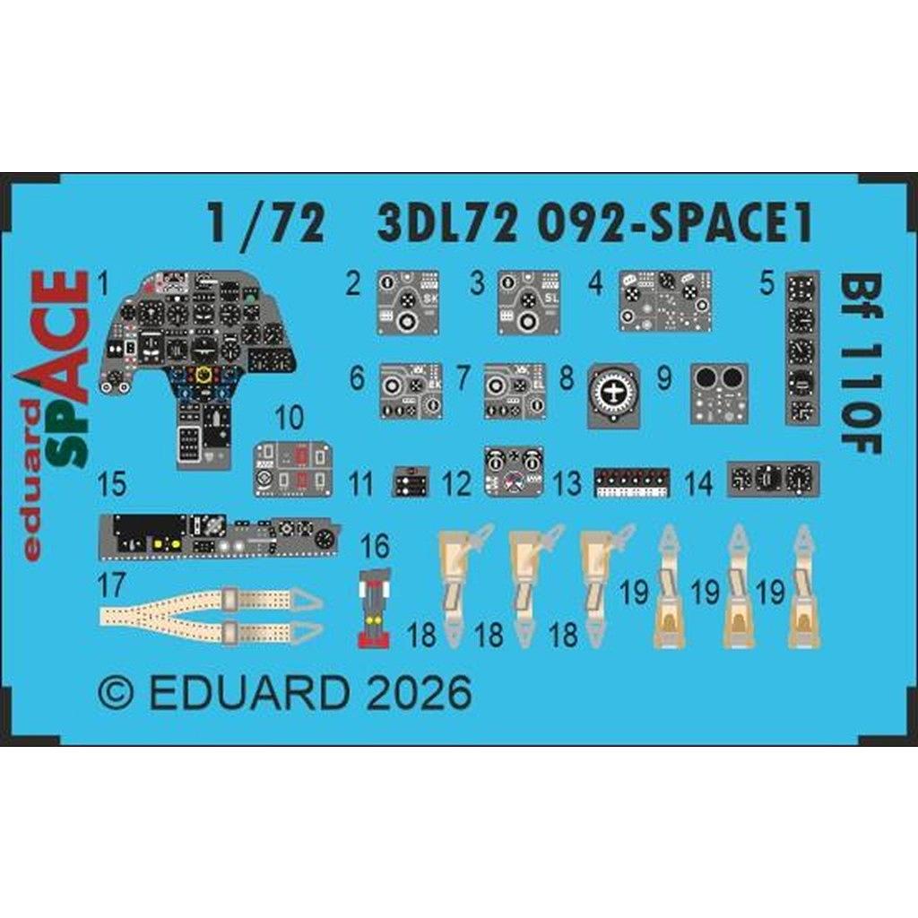 【新製品】3DL72092 1/72 メッサーシュミット Bf110F スペース内装3Dデカール w/エッチングパーツセット (エデュアルド用)