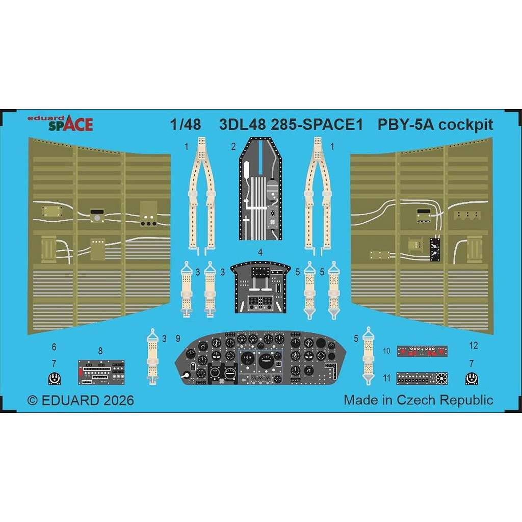 【新製品】3DL48285 1/48 コンソリデーテッド PBY-5A カタリナ スペースコクピット内装3Dデカールw/エッチングパーツセット (レベル/エデュアルド用)