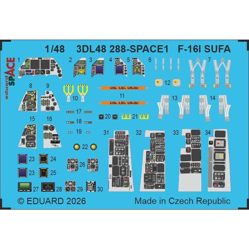 【新製品】3DL48288 1/48 F-16I スーファ スペース内装3Dデカール w/エッチングパーツセット (キネティック用)