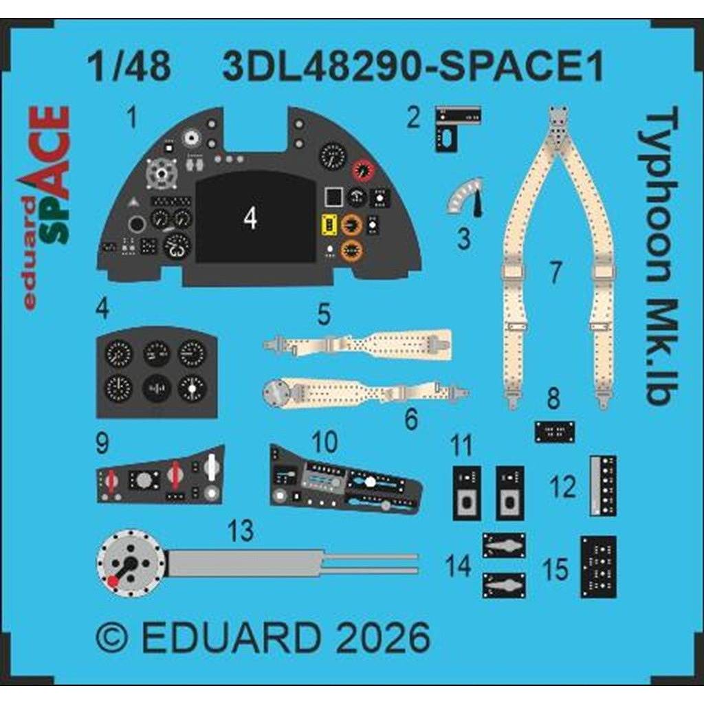 【新製品】3DL48290 1/48 ホーカー タイフーン Mk.Ib スペース内装3Dデカール w/エッチングパーツセット (ハセガワ/ホビー2000用)