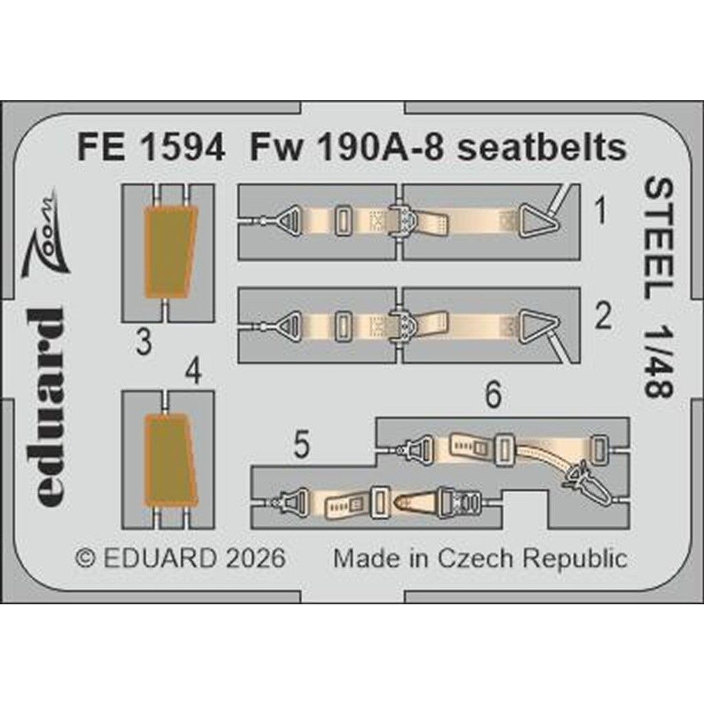 【新製品】FE1594 塗装済 1/48 フォッケウルフ Fw190A-8 シートベルト (ステンレス製) (ホビーボス用)