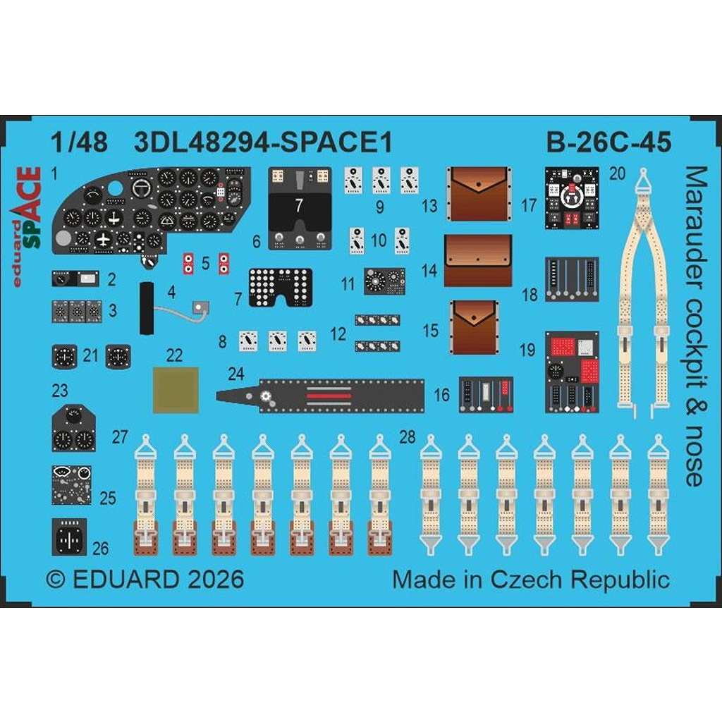 【新製品】3DL48294 1/48 マーティン B-26C-45 マローダー コックピット & 機首スペース内装3Dデカール w/エッチングパーツセット (ICM用)