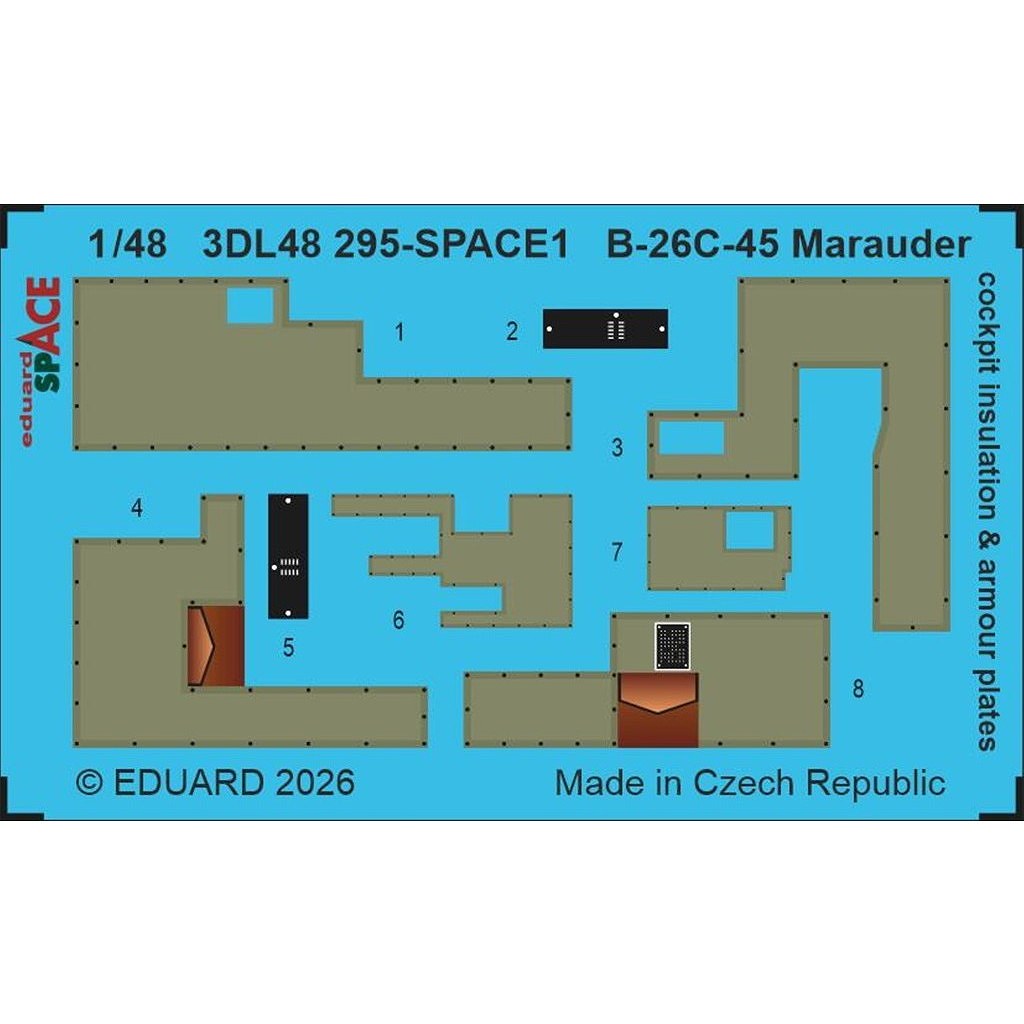 【新製品】3DL48295 1/48 マーティン B-26C-45 マローダー コクピット断熱・防音材/防弾板3Dデカール (ICM用)