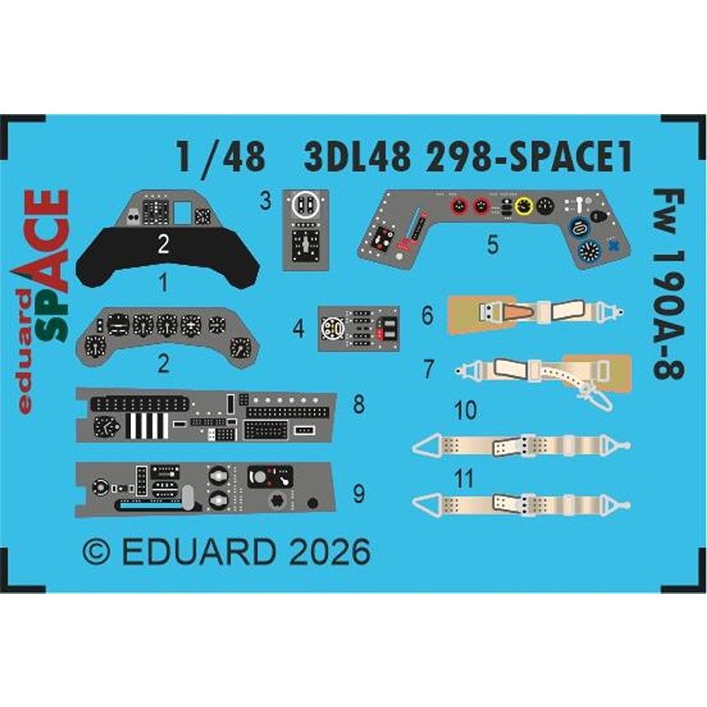 【新製品】3DL48298 1/48 フォッケウルフ Fw190A-8 スペース内装3Dデカール w/エッチングパーツセット (ホビーボス用)