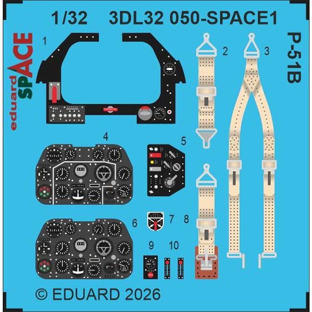 【新製品】3DL32050)1/32 P-51B スペース内装3Dデカール w/エッチングパーツセット (エデュアルド用)