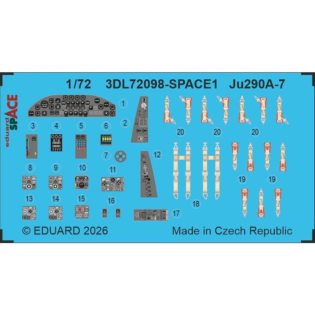 【新製品】3DL72098 1/72 Ju290A-7 スペース内装3Dデカール w/エッチングパーツセット (レベル用)